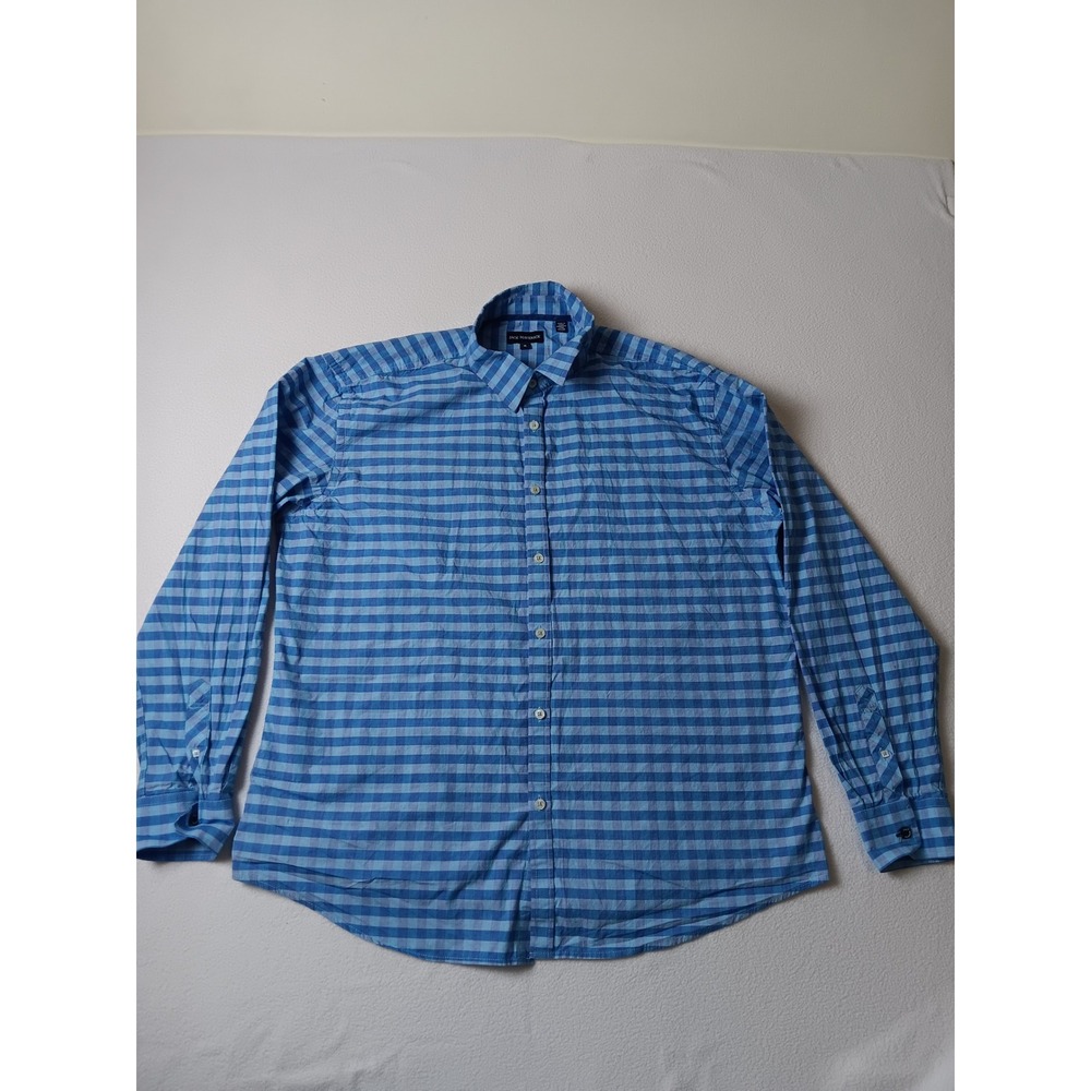 Jack Maverick Mens XL Blue Gingham Check Cotton Long Sleeve Button Down Shirt